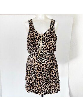 Michael Kors Leopard Print Zip Up Dress with Belt Small
